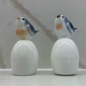 Vintage Bluebirds on Eggs Salt & Pepper Shaker Set Porcelain Hand Painted